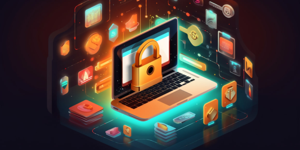 Концепція SSL-сертифікатів із ноутбуком та цифровим замком безпеки.