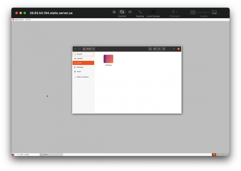 Удаленное подключение к серверу с открытым файловым менеджером Ubuntu.