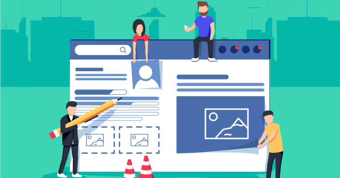 Люди проектируют и редактируют интерфейс веб-сайта.