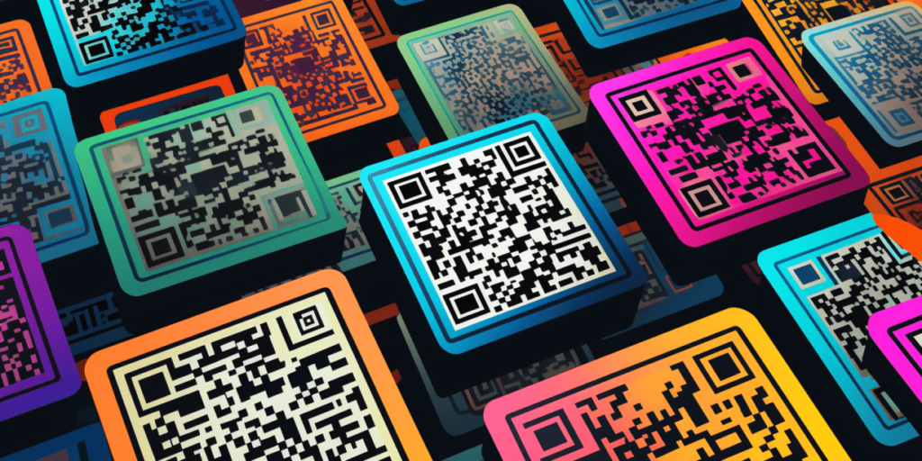 Цветовые 3D-иконки с QR-кодами разных оттенков.